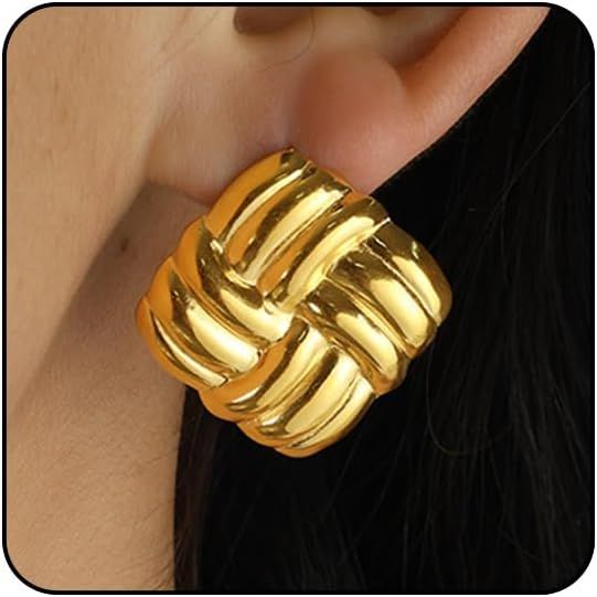 Gold Statement Earrings for Women Silver Big Earrings Gold Chunky Earrings Geometric Rectangle Ea... | Amazon (US)
