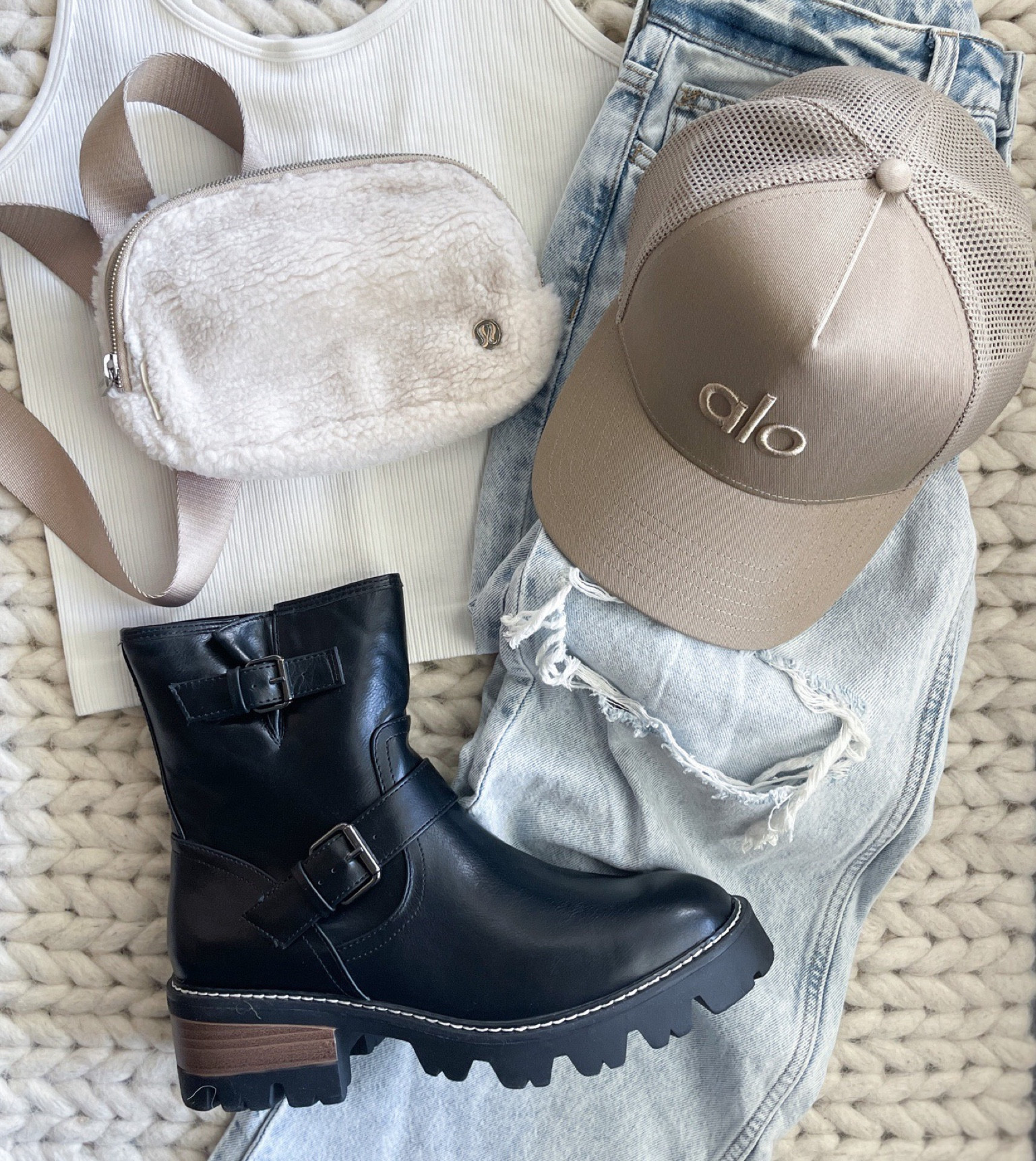 Neutral Fall Outfit Inspo 

#aloyoga #motoboots #neutralhat 

#LTKshoecrush