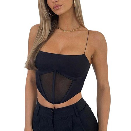 Karuedoo Women Backless Spaghetti Straps Camisole Lingerie Punk Vintage Bustier Crop Top Corsets Bra | Walmart (US)