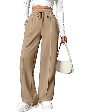 PINSPARK Wide Leg Sweatpants Women High Waisted Baggy Sweat Pants Elastic Elevated Seams Loose Ac... | Amazon (US)