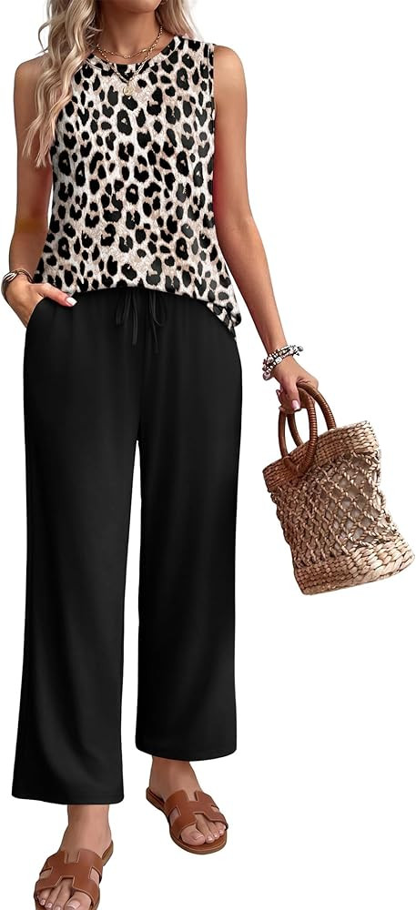 WIHOLL Two Piece Sets for Women Summer Vacation Outfits 2026 Airport Cruise Loose Sleeveless Tops... | Amazon (US)