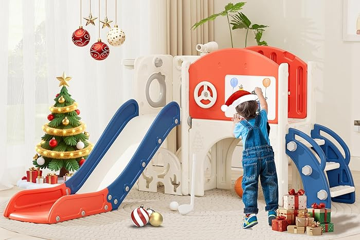 67i Indoor Toddler Slide with Drawing Board, Golf Set, Basketball Hoop - Kids Playground for 1-3 ... | Amazon (US)