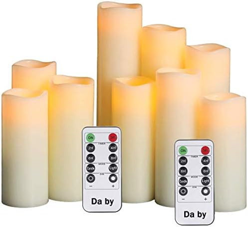 Da by Flameless Candles Battery Candles Set of 9(H 4" 5" 6" 7" 8" 9") Ivory Real Wax Pillar Candl... | Amazon (US)