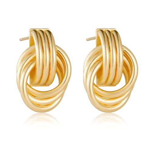Gold Statement Earrings for Women Silver Geometric Dangle Earrings Chunky Gold Earrings Big Thick Gold Dangle Earrings Simple Fashion Silver Earrings (Style1_Gold knot) | Amazon (US)