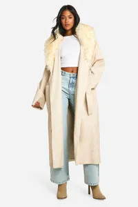 Jackets & Coats | Tall Faux Fur Collar Vintage Look Faux Leather Trench Coat | boohoo | Debenhams UK