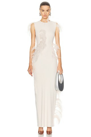 Acne Studios Feather Detail Dress in White & Green | FWRD | FWRD 