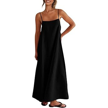 Shy Velvet Women's 2026 Summer Linen Maxi Dress Contrast Spaghetti Strap Dress Backless Casual Pa... | Amazon (US)