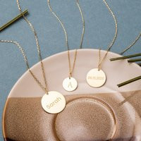 Custom Engraved Disc Necklace 14K Real Gold, 2 Side Engravable Disk Pendant Necklace, Name Inital Date Personalized | Etsy (US)