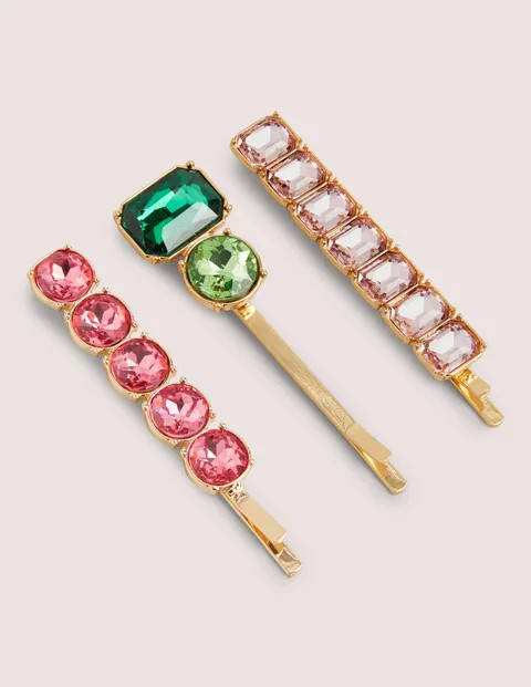 3 Pack Jewel Hair Slides - Pink | Boden (US)