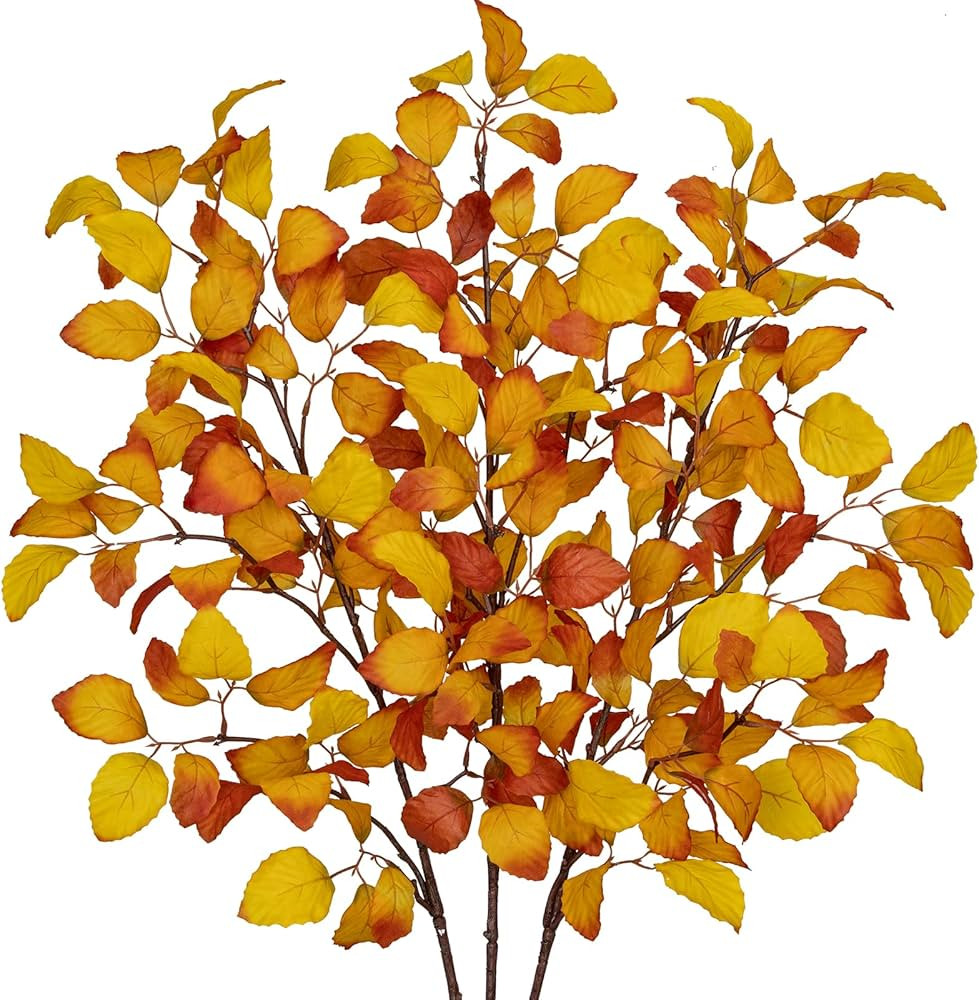 3 tallos de hojas artificiales de otoño, hojas de otoño, falsas Fagus Sylvatica Folige, rama de... | Amazon (US)