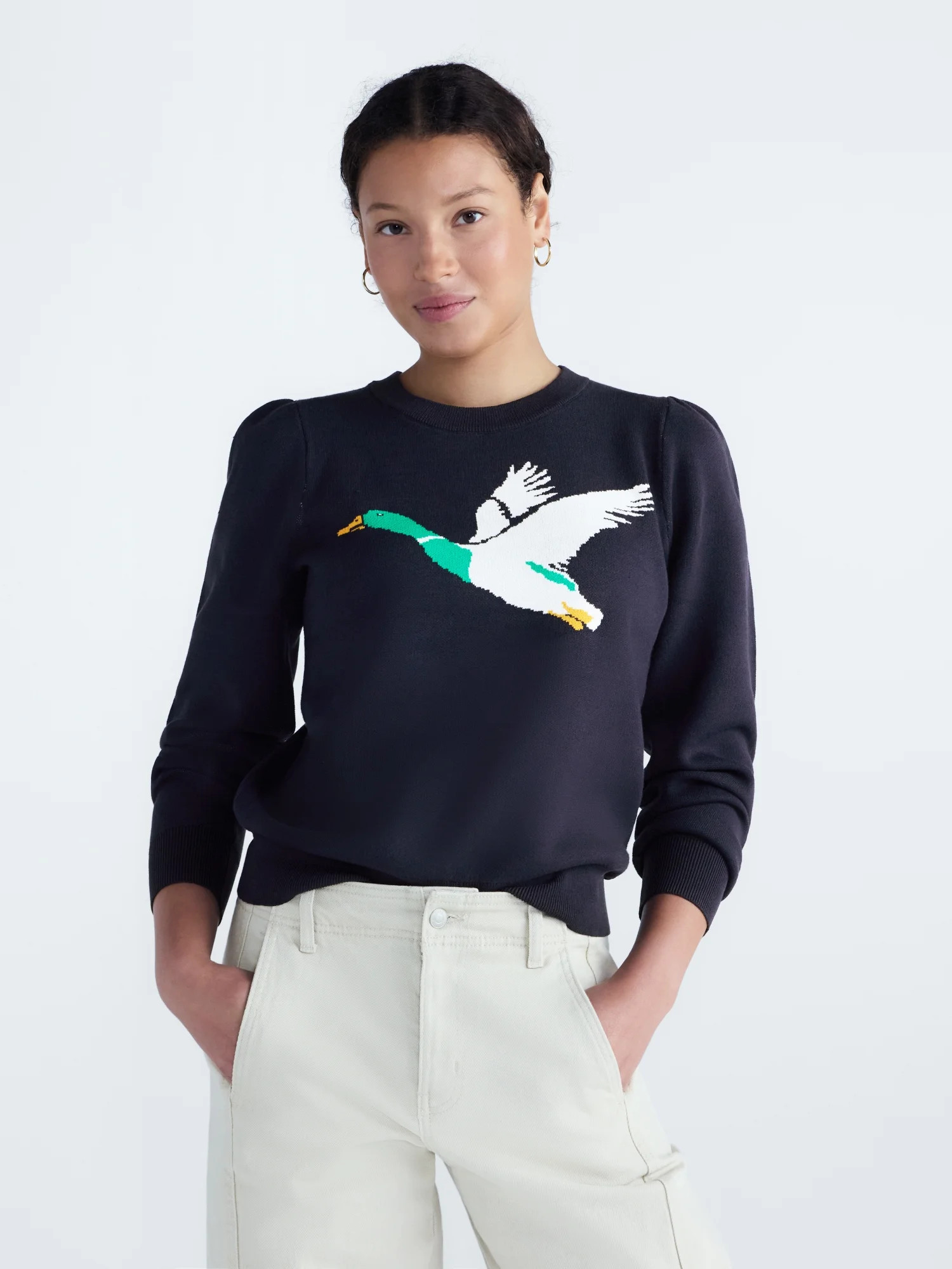 Free Assembly Women's and Women's Plus Shoulder Crew Pullover Sweater with Long Sleeves, Midweight, Sizes XS-4X | Walmart (US)
