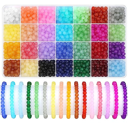 shynek 1400 Pieces 6mm Round Glass Beads for Jewelry Making, 28 Colors Crystal Beads for Bracelets Jewelry Making and DIY Crafts(Solid Color) | Amazon (US)