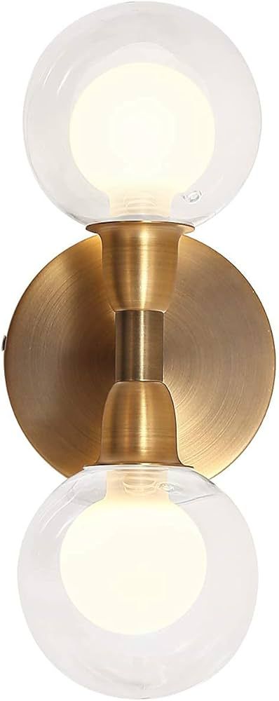 TLOLGT Bronze Mini Wall Lamp, 2-Light Glass Wall Light, Mid Century Modern Wall Sconce, Gold Bath... | Amazon (US)