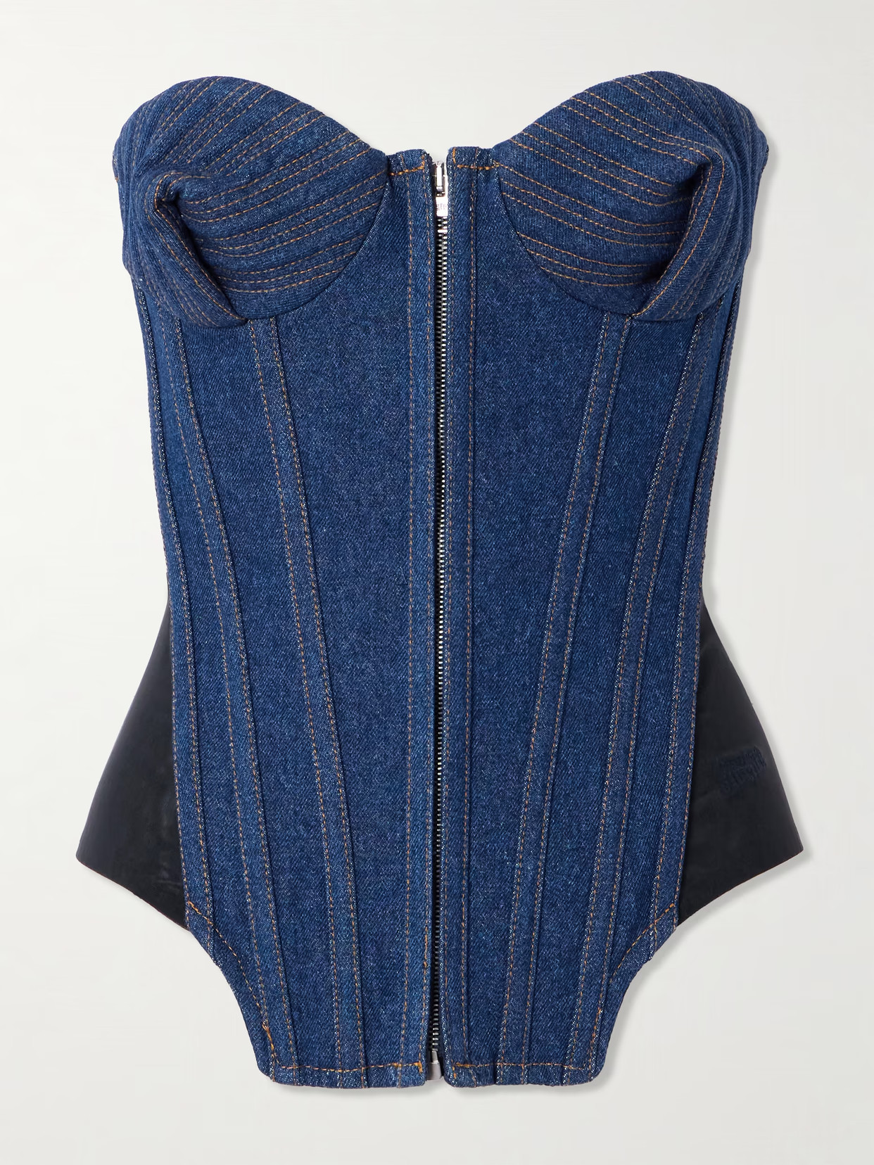 Jean Paul Gaultier - Mesh-trimmed Denim Bustier Top - Blue | NET-A-PORTER (US)