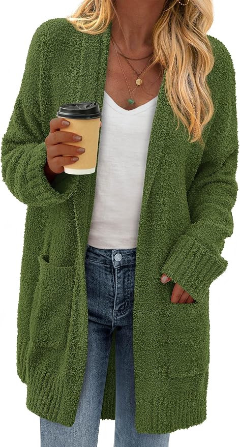 KIRUNDO Cardigan Sweaters for Women 2025 Fall Chunky Fuzzy Knit Open Front Loose Long Sleeve Swea... | Amazon (US)