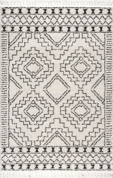 Off White Moroccan Tasseled 6' 7" x 9' Area Rug | Rugs USA