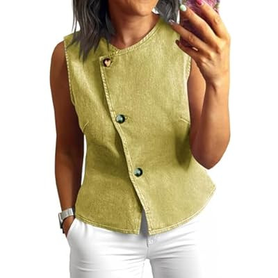 UNCLECAT Womens Denim Vest Tops 2026 Spring Summer Button Down Sleeveless Blazer Busines… | Amazon (US)
