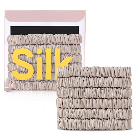 6Pcs Silk Hair Ties Small 22 Momme 100% Pure Mulberry Silk Scrunchies for Women Girls Thin Skinny... | Amazon (US)