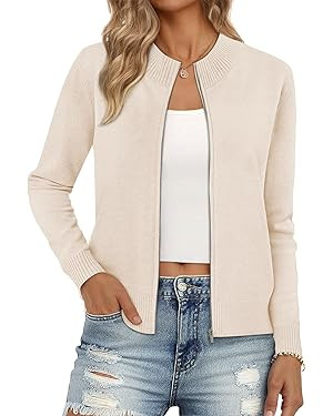 LILLUSORY Womens Zip Up Cardigan Sweaters Crew Neck Trendy Jackets Long Sleeve Outfits Fall Fashi... | Amazon (US)