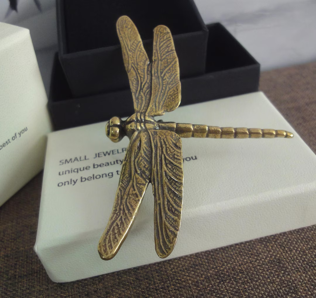 Retro Solid Brass Dragonfly Insect Figurine Statue Home Ornament with Gift Box | Etsy (US)