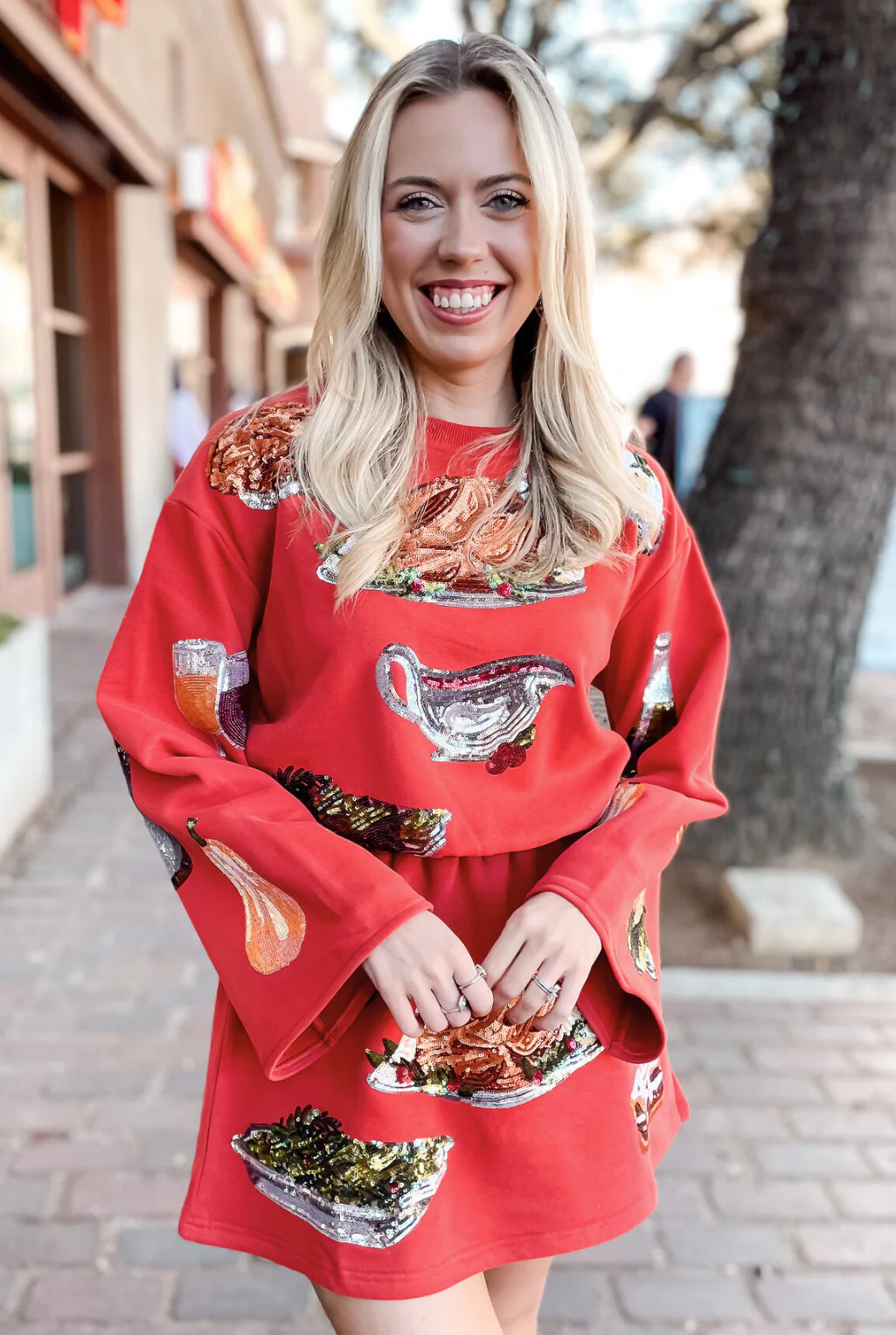 Queen Of Sparkles - Thanksgiving Dinner Sweatshirt Dress XSmall | Tucker Brown