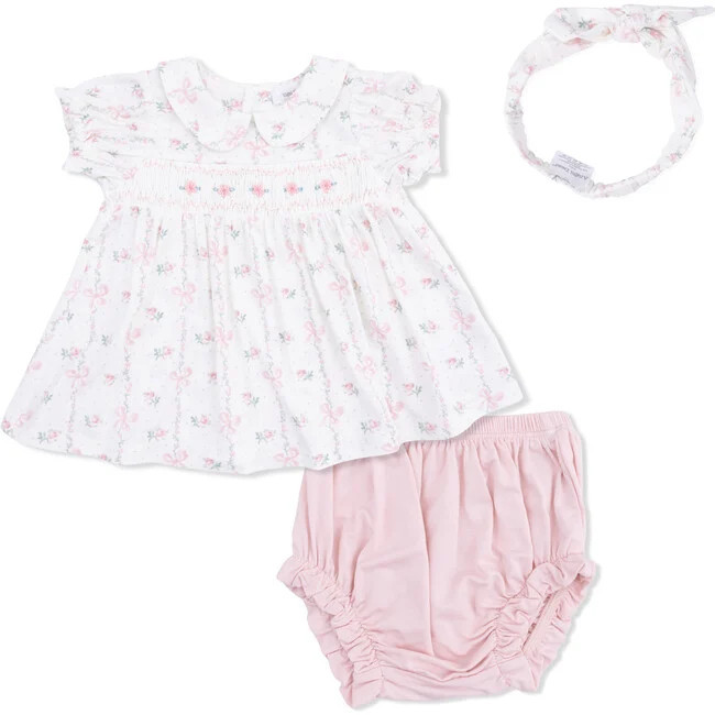 Angel Dear | Dainty Buds and Bows, Smocked Dress Set Headband (Multicolor, Size 12-18M) | Maisonette | Maisonette