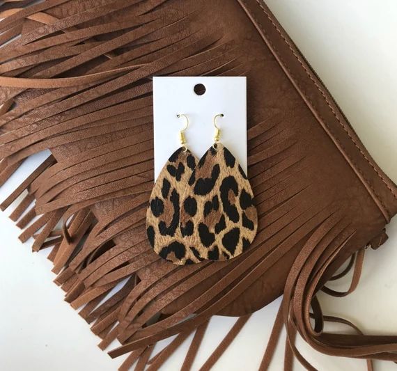 Leopard Leather Teardrop Earrings | Etsy (US)