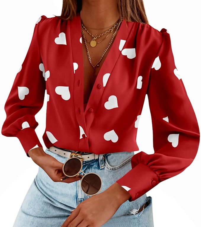 Women's Business Casual Tops Summer Long Sleeve Silk Button Down Shirts V Neck Chiffon Blouses… | Amazon (US)