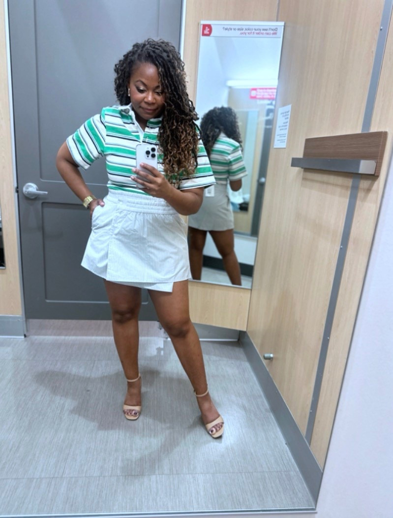 KBB by KAHLANA @Target 

This top is very fitted. I normally would wear a small, but I need to size up to a medium for this one. The skirt was true to size and I’m wearing a medium.