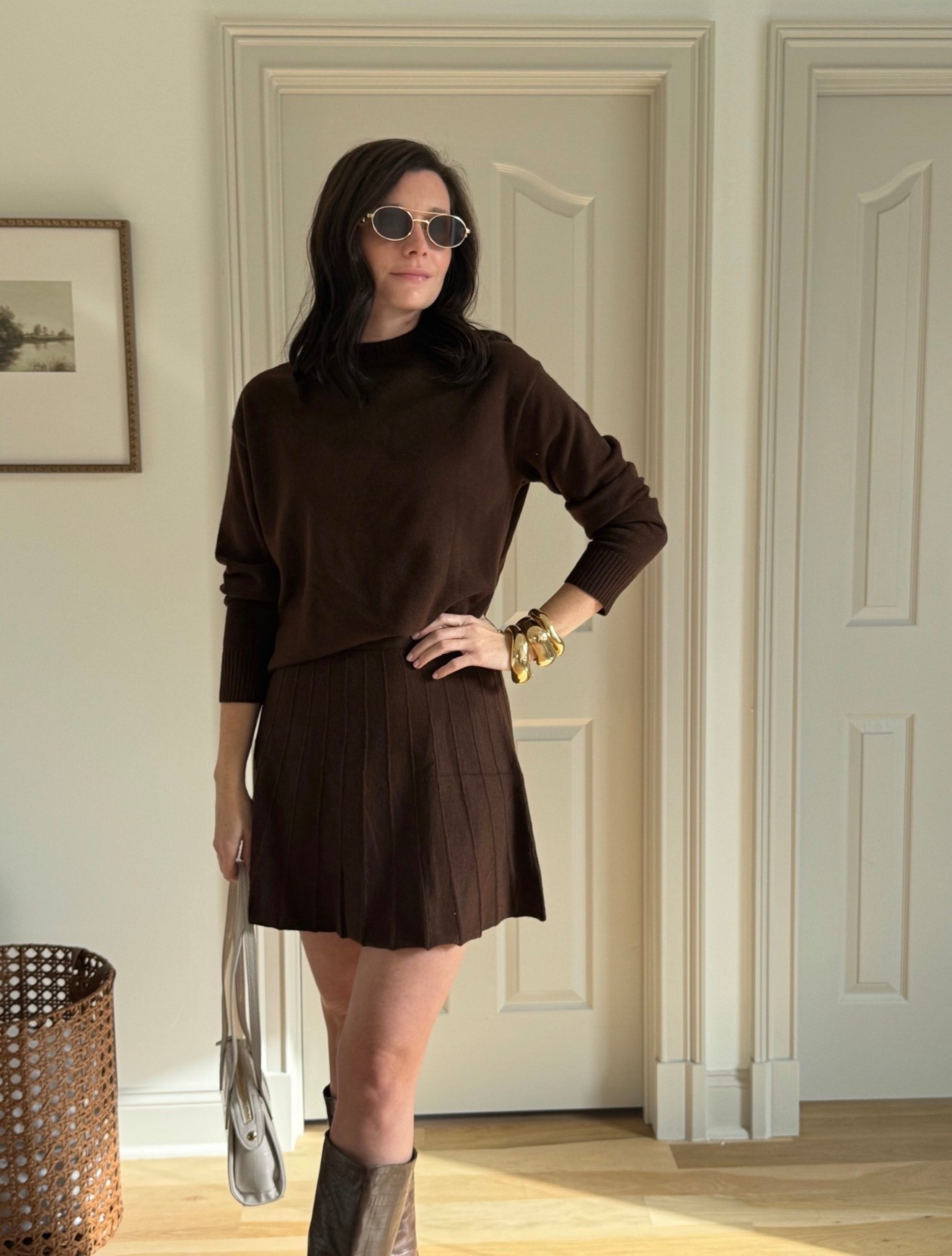 brown set, sunglasses, gold bracelet, brown boots, cream handbag, chic outfit, winter outfit 

#LTKFindsUnder50 #LTKSeasonal #LTKootd