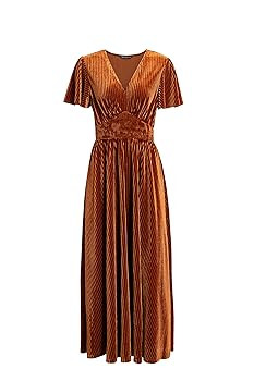 Simplee Women’s V Neck Velvet Maxi Dress Short Sleeve Empire Waist Long Formal Dress for Weddin... | Amazon (US)