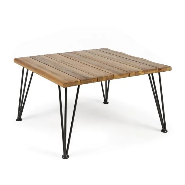 Zach Outdoor Industrial Acacia Wood Coffee Table with Iron Frame, Teak Finish and Rustic Metal Fi... | Walmart (US)