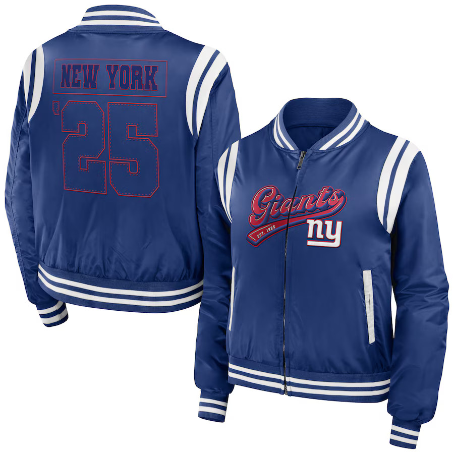 New York Giants WEAR by Erin Andrews Women's Bomber Full-Zip Jacket - Royal | Fanatics