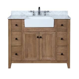 Ari Kitchen and Bath Sally 42 in. Single Bath Vanity in Ash Brown with Marble Vanity Top in Carra... | The Home Depot