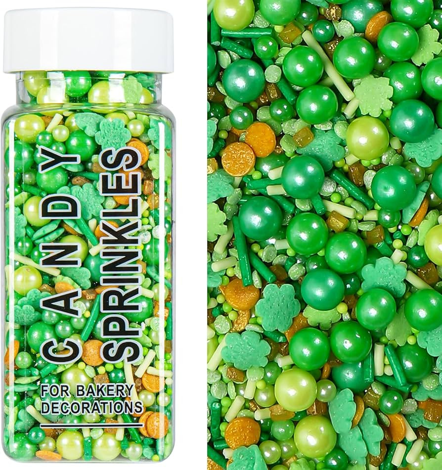 St Patrick's Day Sprinkles, Green Shamrock Sprinkles for Cake Decorating, Edible Sprinkle Mix for... | Amazon (US)