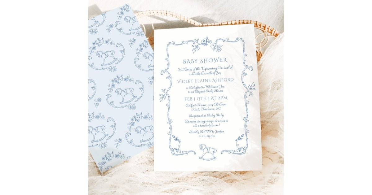Toile de Jouy vintage toy frame Baby shower Invitation | Zazzle | Zazzle