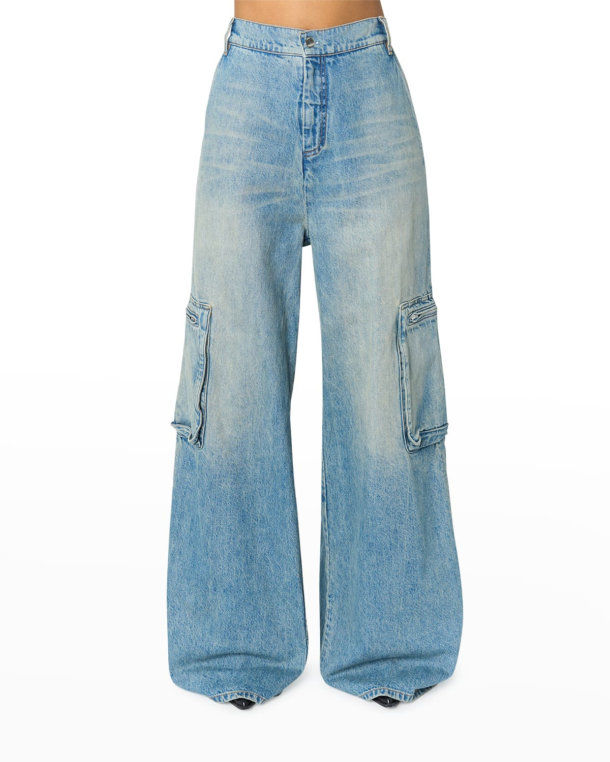 Wide-Leg Denim Cargo Pants | Neiman Marcus