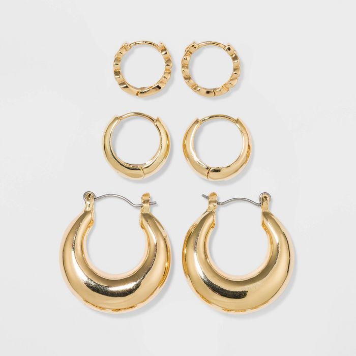 Shiny Trio Hoop Earring Set 3pc - Wild Fable™ Gold | Target