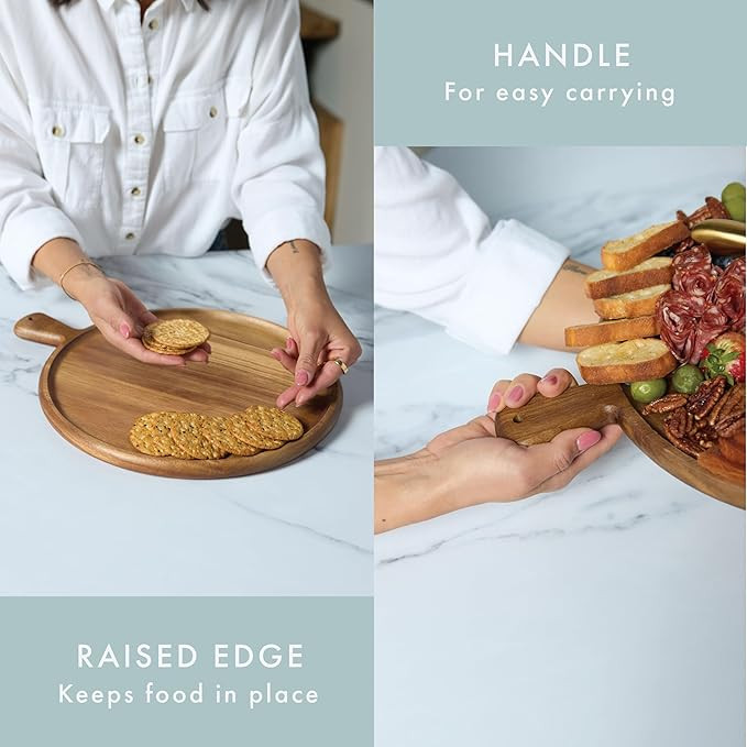 Charcuterie Board - Acacia Wood Round Serving Tray with Handle - Kitchen Essential for Entertaini... | Amazon (US)