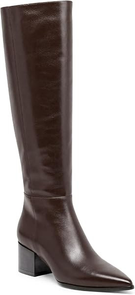 Coutgo Womens Wide Calf Knee High Boots Chunky Heel Side Zipper Tall Boots | Amazon (US)