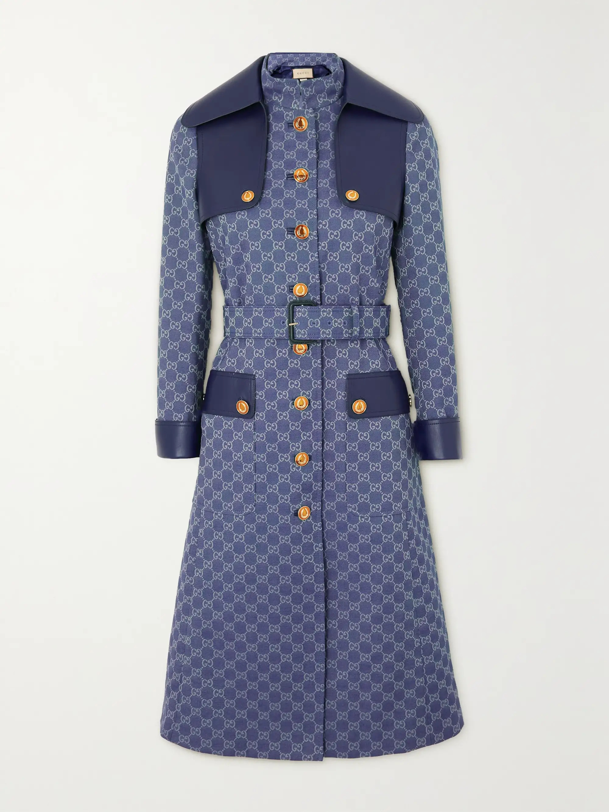 Leather-trimmed cotton-blend jacquard coat | NET-A-PORTER (US)