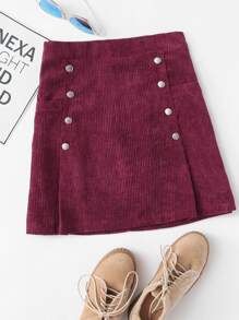 Corduroy Double Breasted Skirt | ROMWE