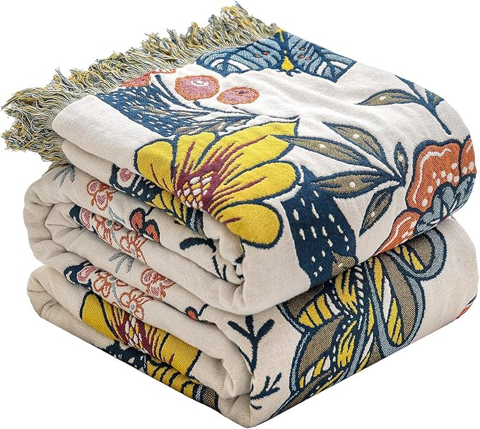 Boho Cotton Throw Blanket - Ultra-Soft Rustic Quilt for Bed, Home Decor & Travel - Large 60"x80" ... | Amazon (US)