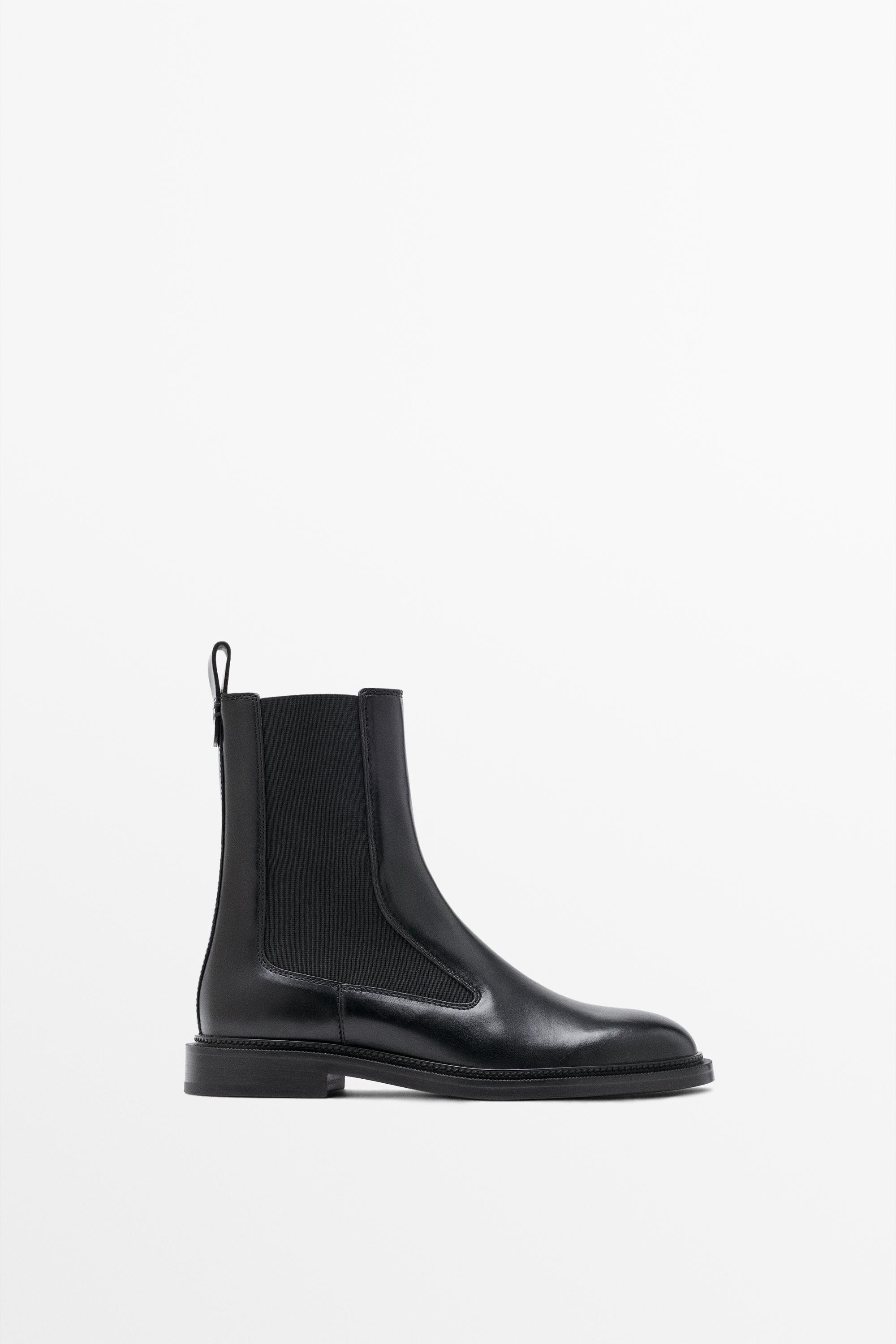 Flat Chelsea leather ankle boots - BLACK | Massimo Dutti UK
