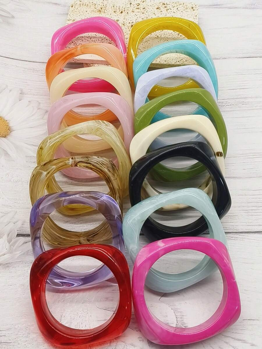 1pc Irregular Candy-Colored ResinAcrylic Bangle Bracelet, BohemianMiddle Eastern Style, With Vint... | SHEIN