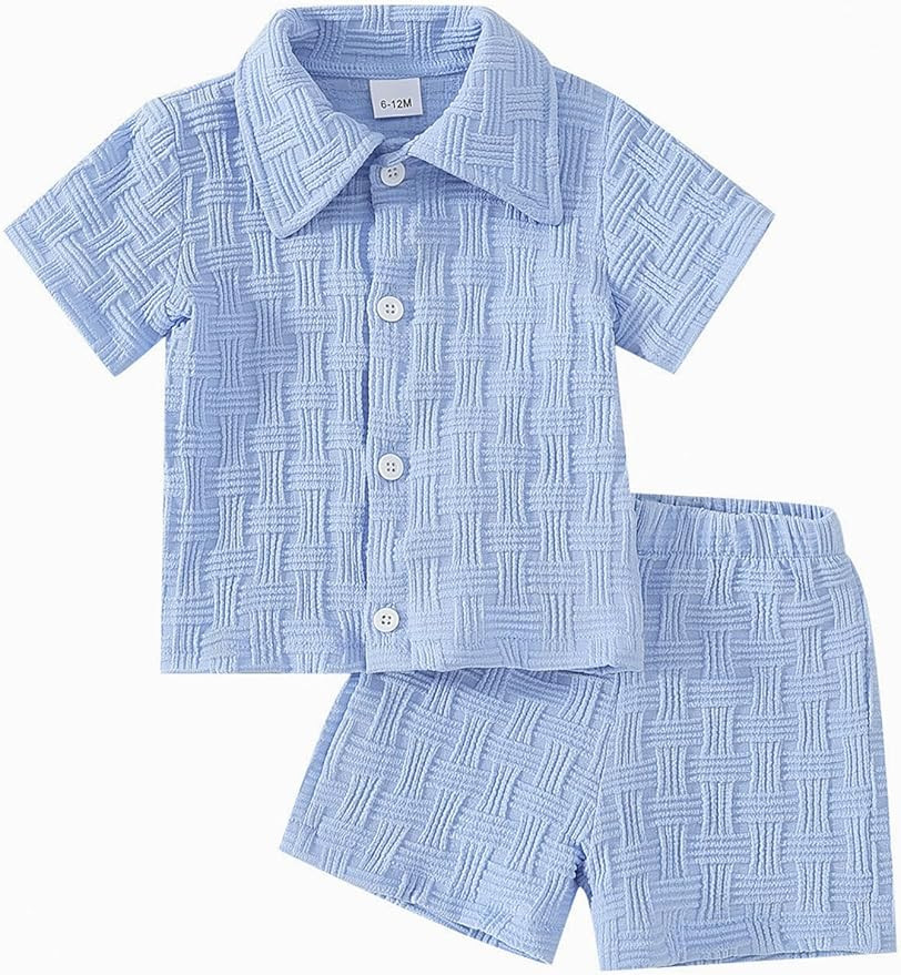 Toddlers and Baby Boys' Summer Clothes Infant Boy Button-town Shirt and Short Set Outfits | Amazon (US)