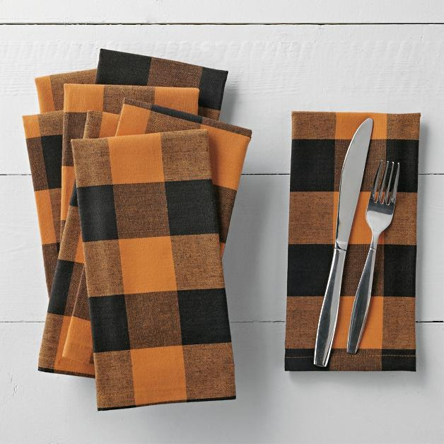Orange Buffalo Check Napkins, Set of Four | Grandin Road | Grandin Road