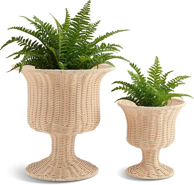 2 Pcs Rattan Indoor Outdoor Planter Basket Woven Decorative Storage Basket and Planter for Porch ... | Amazon (US)