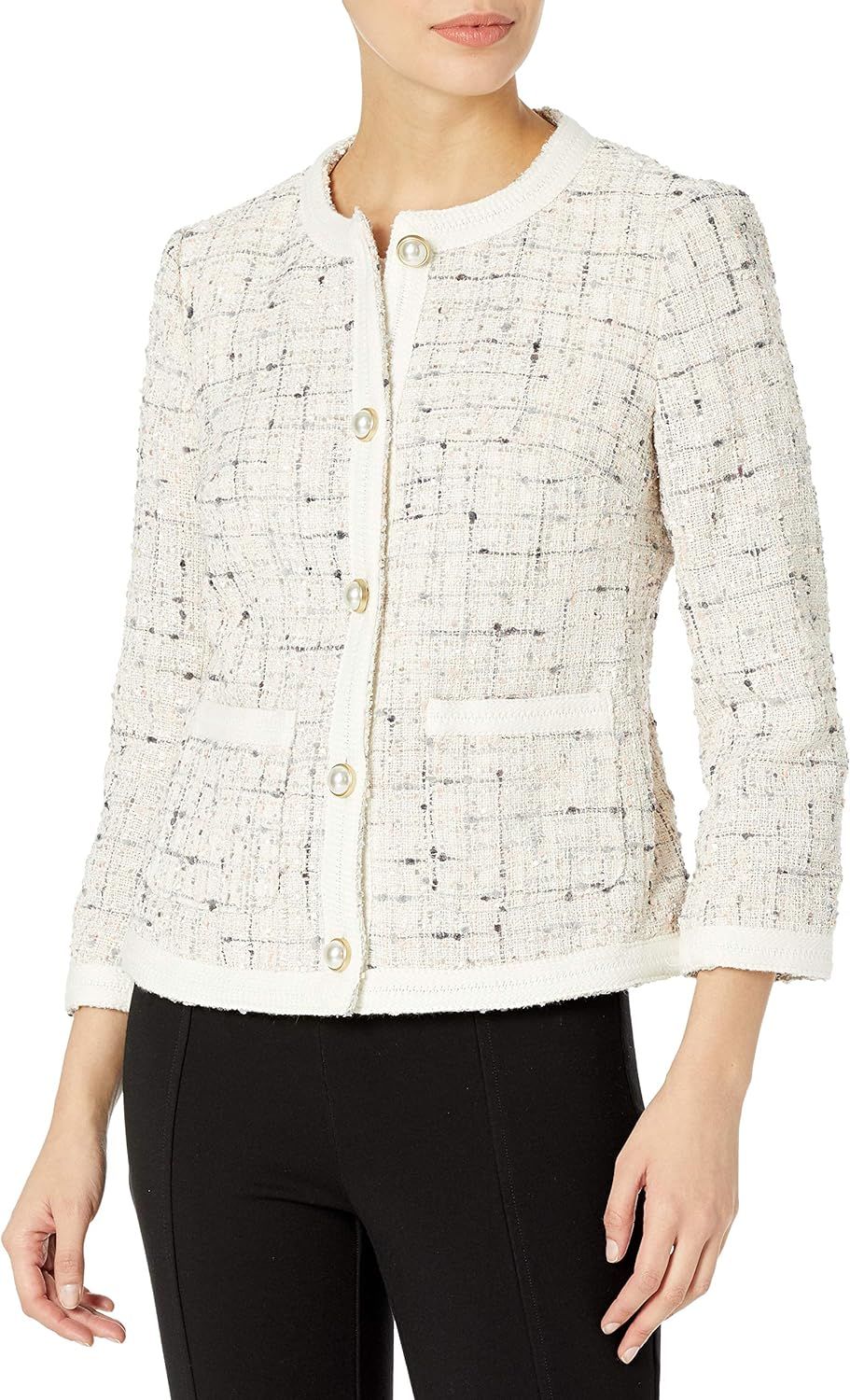Anne Klein Women's Tweed Pearl Button Jacket | Amazon (US)