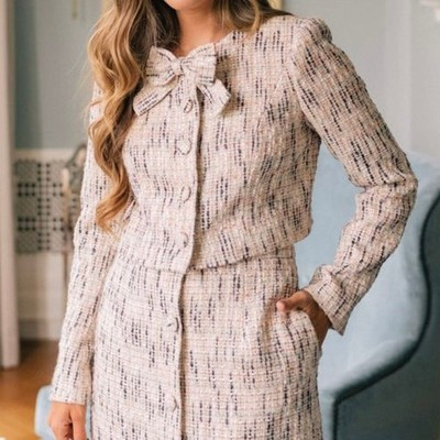 Gal Meets Glam Paige Tweed Jacket Button Front Bow Cropped Blazer, Size 16 | eBay | eBay US